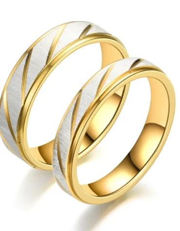 Fashion Gold Stripes Couple Ring